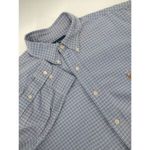 Ralph Lauren Yarmouth Shirt Men 17 36/37 Blue Plaid Good Cotton Oxford Button Up